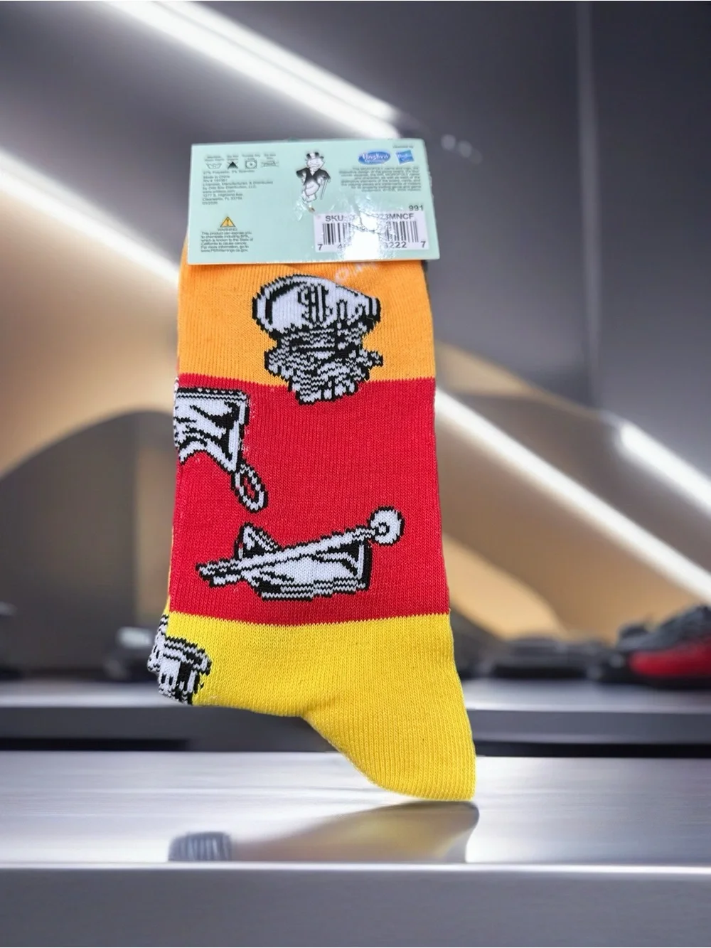 Monopoly Crew Socks - Green & Yellow Game Piece Design